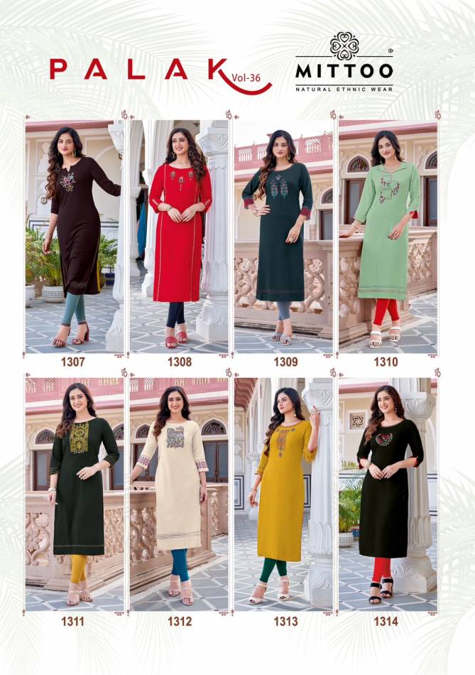 Mittoo Palak Vol 36 Heavy Rayon Embroidery Kurti Collection
